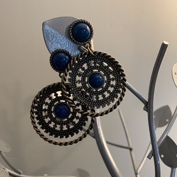 Premier Designs Post Earrings Pierced Pewter Blue - Picture 2 of 7